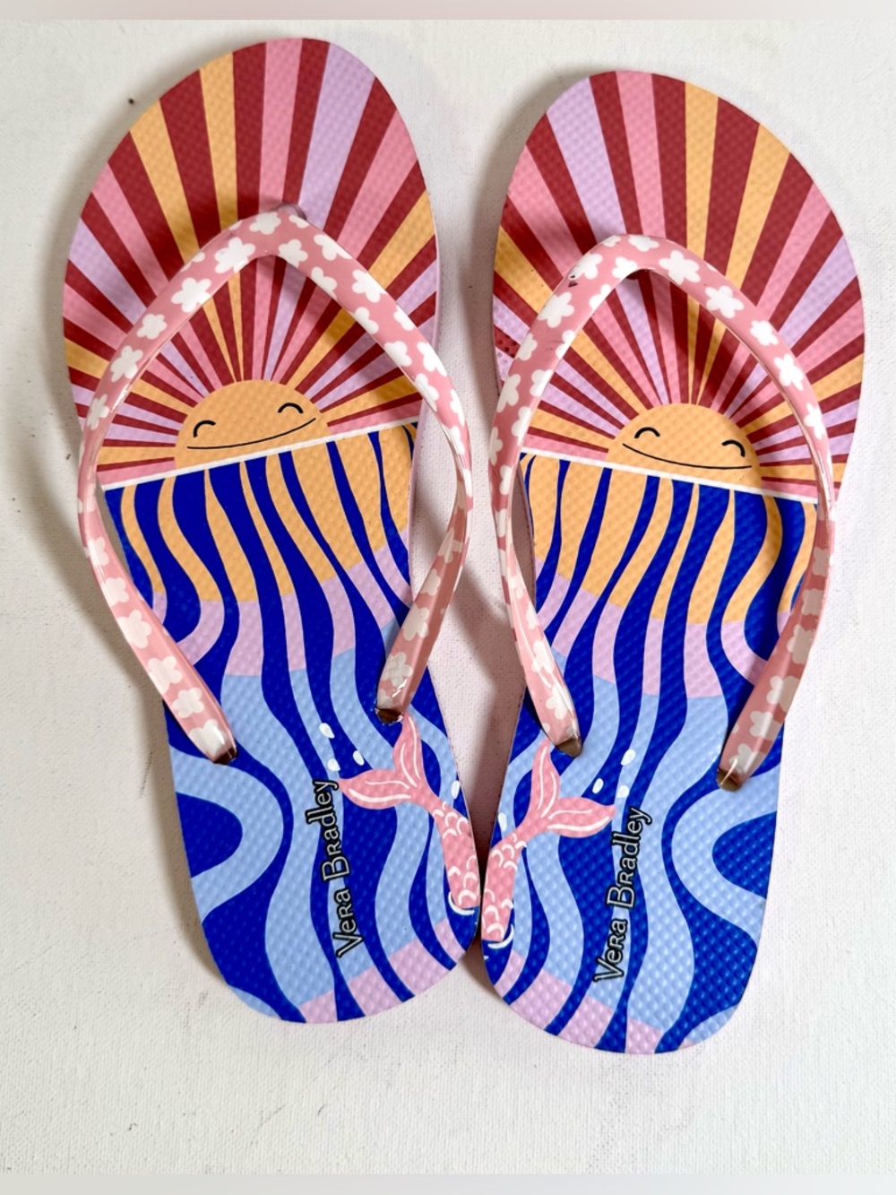 Vera Bradley "Aloha Blooms" Sun Waves Fish print sandals women’s Size 10
